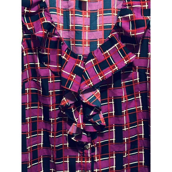 Banana Republic Pop Art Top Sz M Ruffled Neckline Sleeveless Button Front - Picture 2 of 4